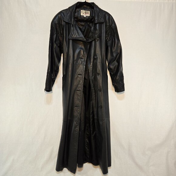 G-III Whimsigoth Grunge Fairy Mystery Black Leather Trench Coat Size M LIKE NEW! - Picture 3 of 16